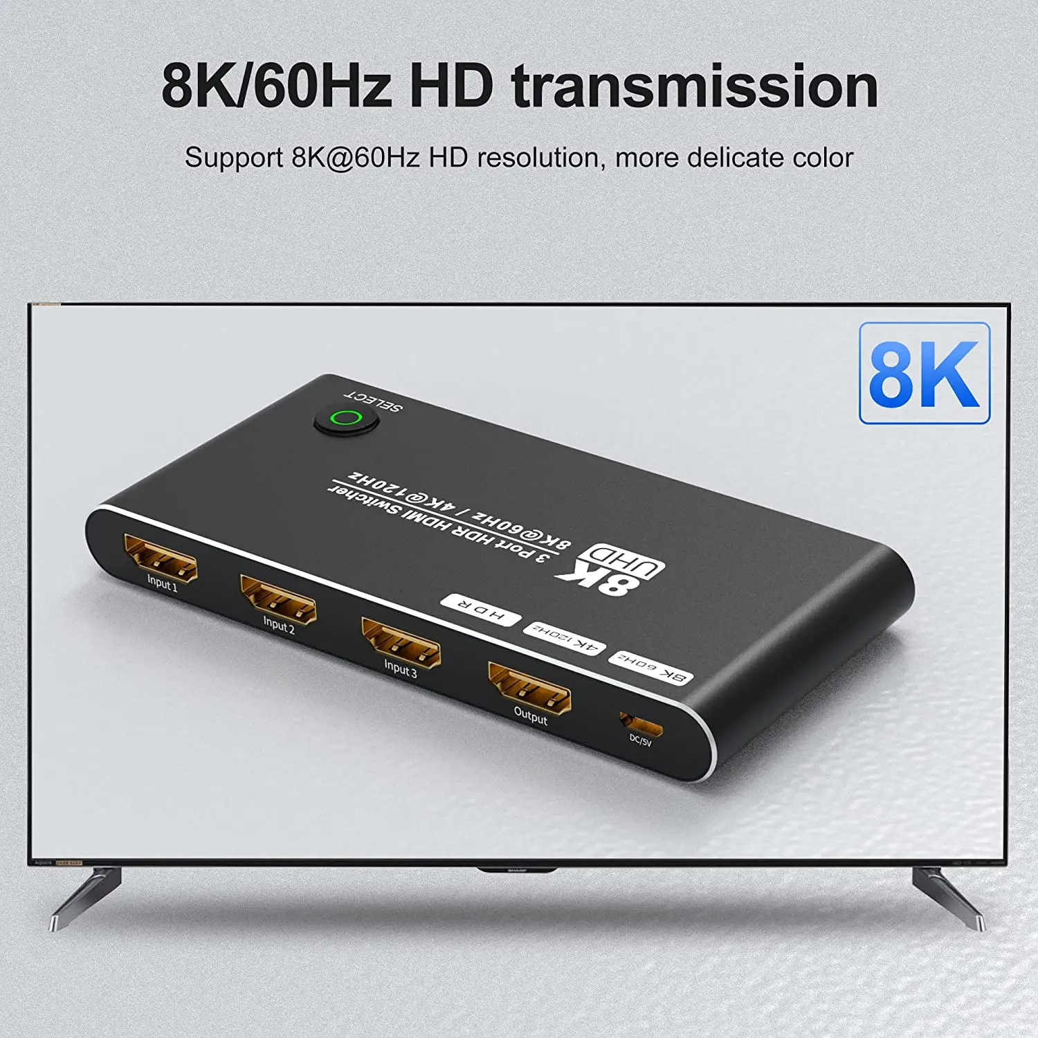 Conmutador HDMI 8K con control remoto IR 3 en 1 salida de alta velocidad HD 2,1 8K @ 60Hz 4K @ 120Hz Conmutador 3 puertos de alta velocidad 48Gbps para TV PS5 Xbox - imagen 5