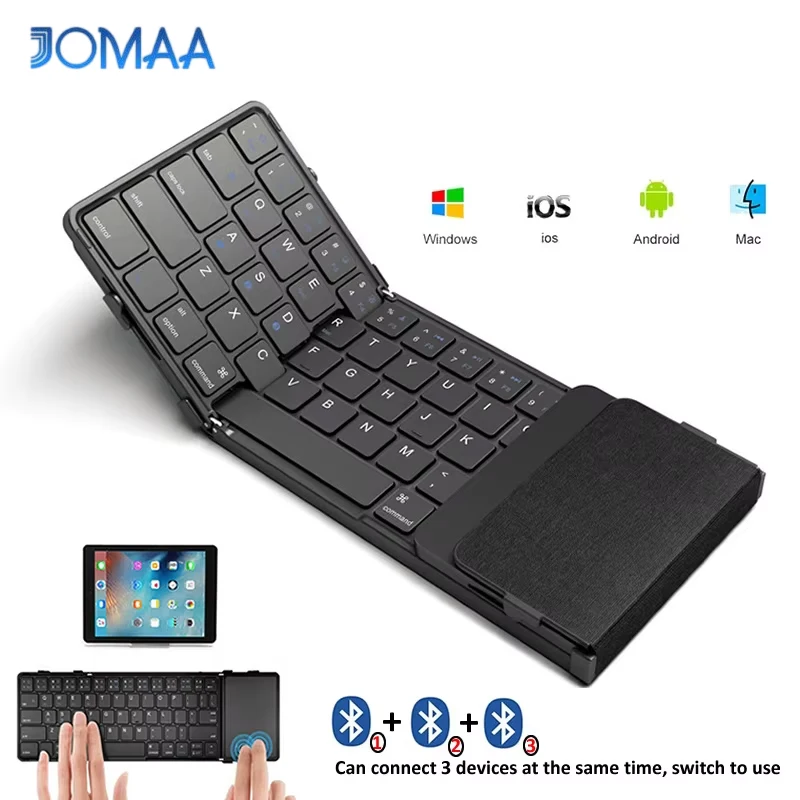 Teclado plegable inalámbrico con panel táctil, recargable, Bluetooth, para tableta, Ipad, iPhone
