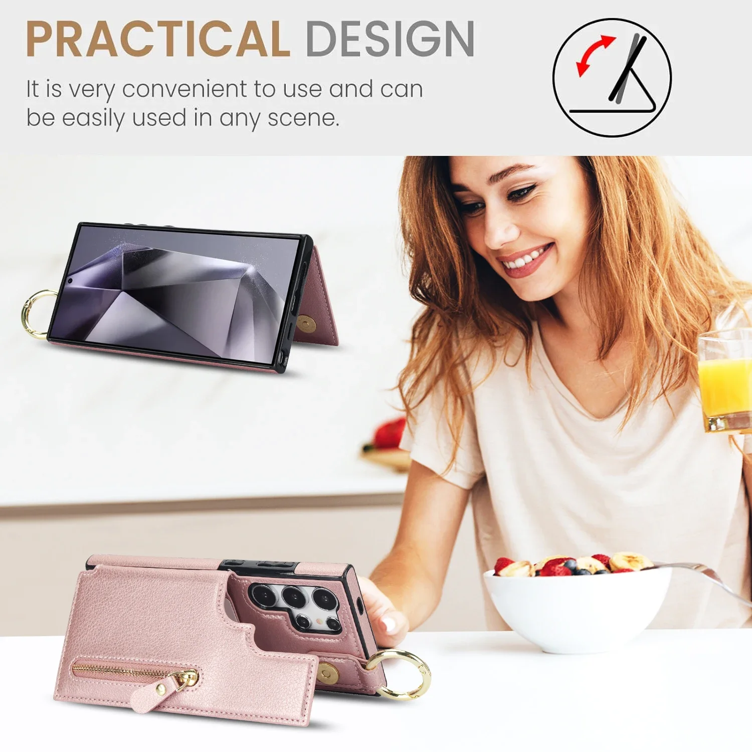 Funda de cuero con cremallera para Samsung Galaxy S24 Ultra, S23 FE, S22 Plus, S21, A55, A15, A35, A25, A54, A14 - imagen 4