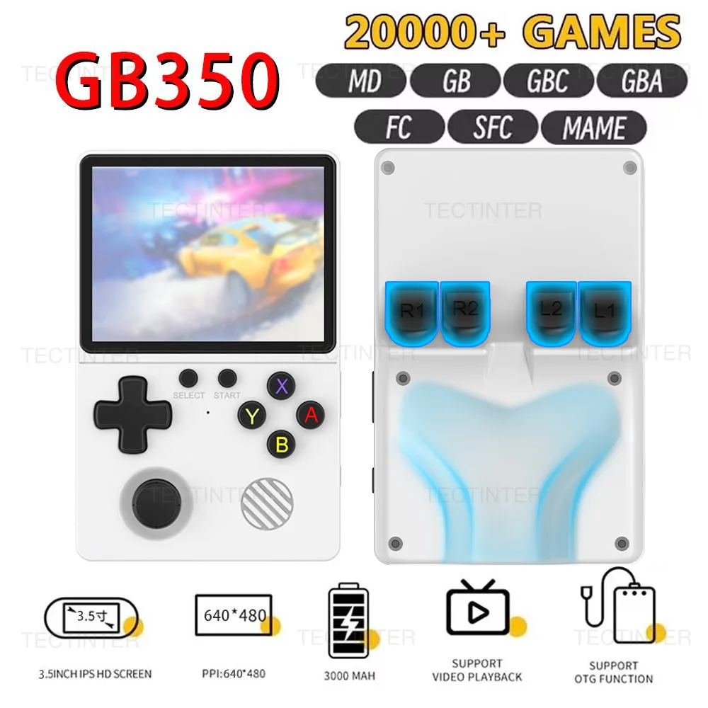 Reproductor de juegos portátil GB350, pantalla IPS de 3,5 pulgadas, sistema Linux, consola de videojuegos Retro, más de 20000 juegos integrados para PS1/GBA/SFC - imagen 2