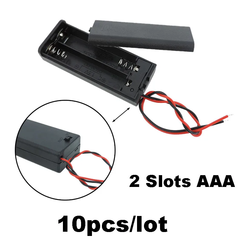 10 Uds. Caja porta baterías AAA de 2 ranuras y 2 puertos con cables con cubierta de interruptor de encendido/apagado contenedor de batería estándar - imagen 2