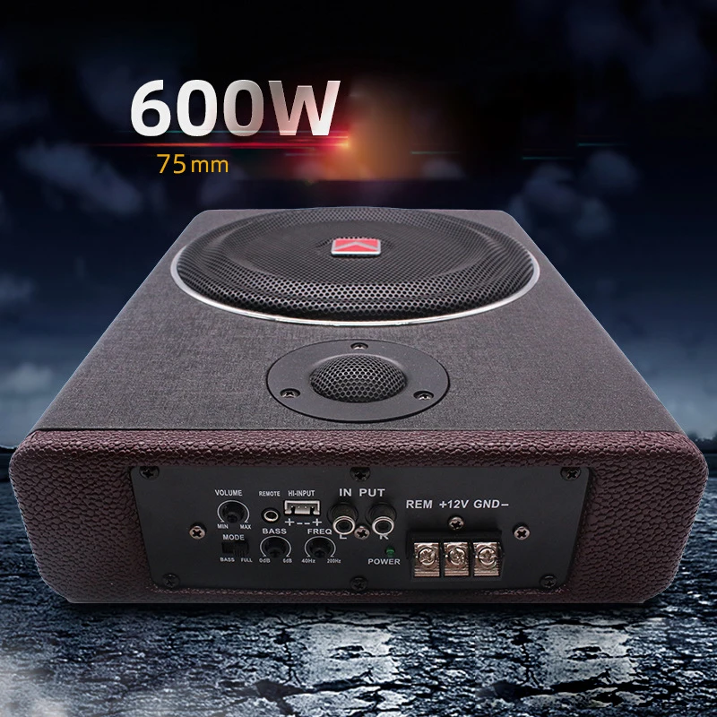 Subwoofer con textura de madera de 8 pulgadas, 600W, Audio para coche con agudos, delgado, debajo del asiento, altavoz de graves activo, subwoofers para coche de 12V - imagen 2