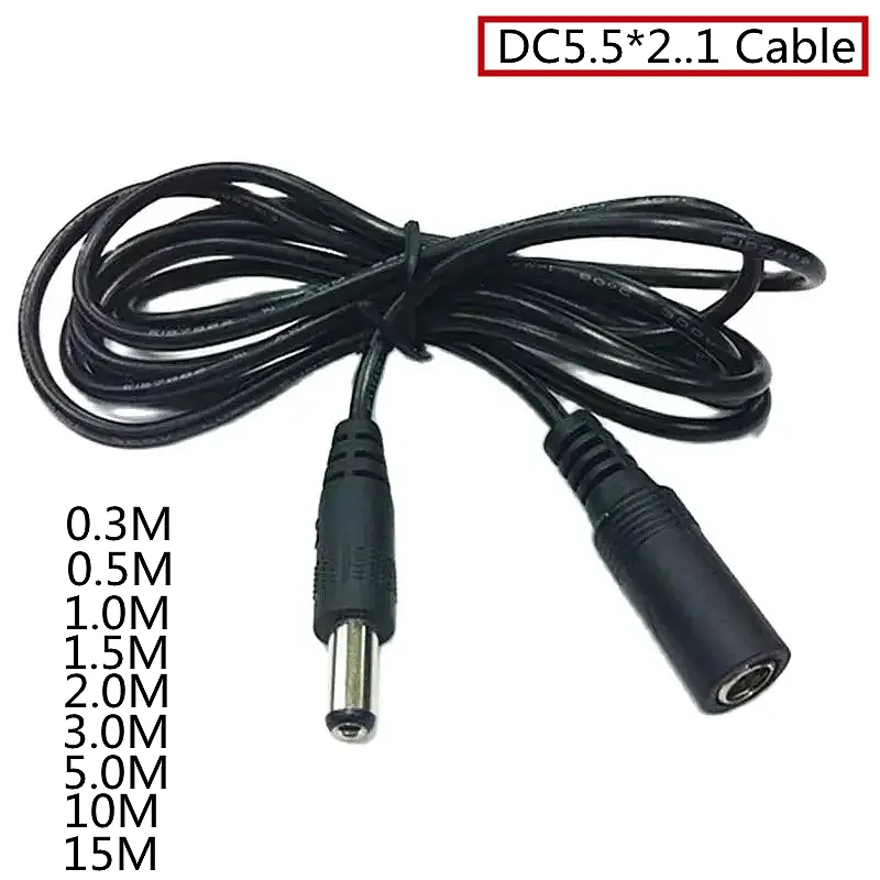 Cable de alimentación de CC de 0,3mm x 0,5mm, Conector de enchufe macho a hembra, Cable de extensión para cámara de seguridad CCTV, 1,5 m, 5,5 m, 1m, 2,1 m, 3m, 5m, 10m