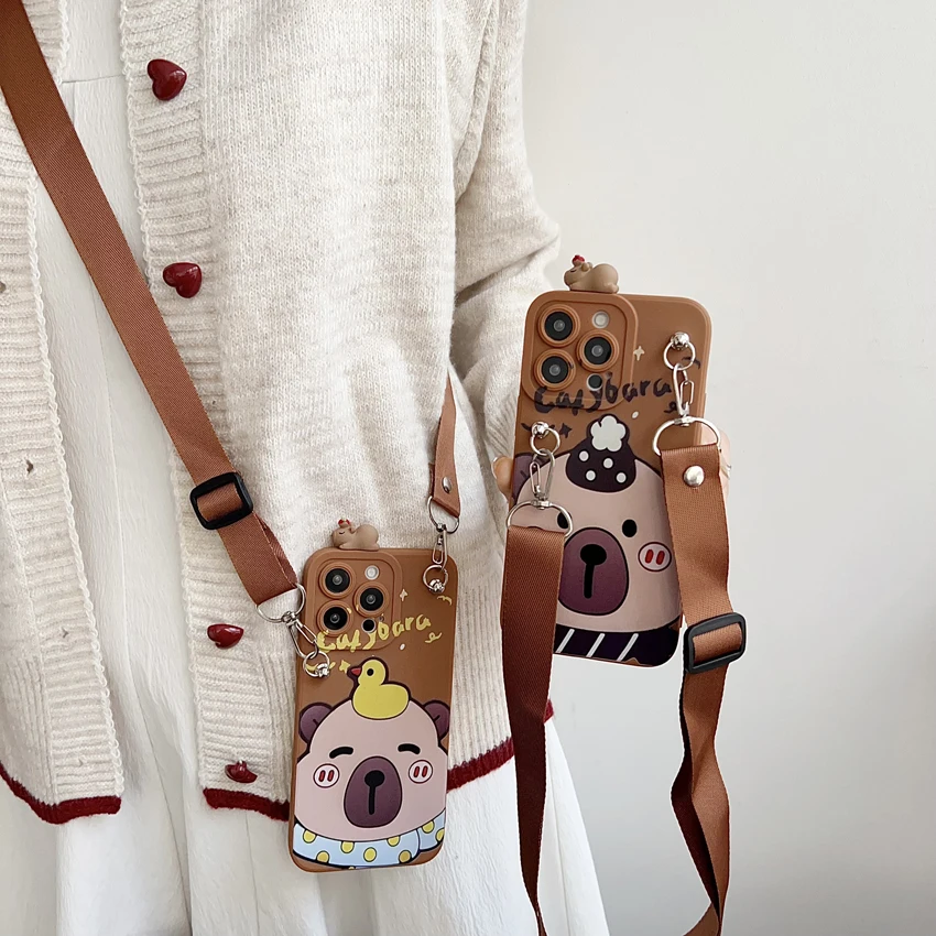 Para Xiaomi Redmi 8 9 9T A1 A3 Note 7 8 9 10 Pro Funda tímida Capibala con cuerda de soporte - imagen 4