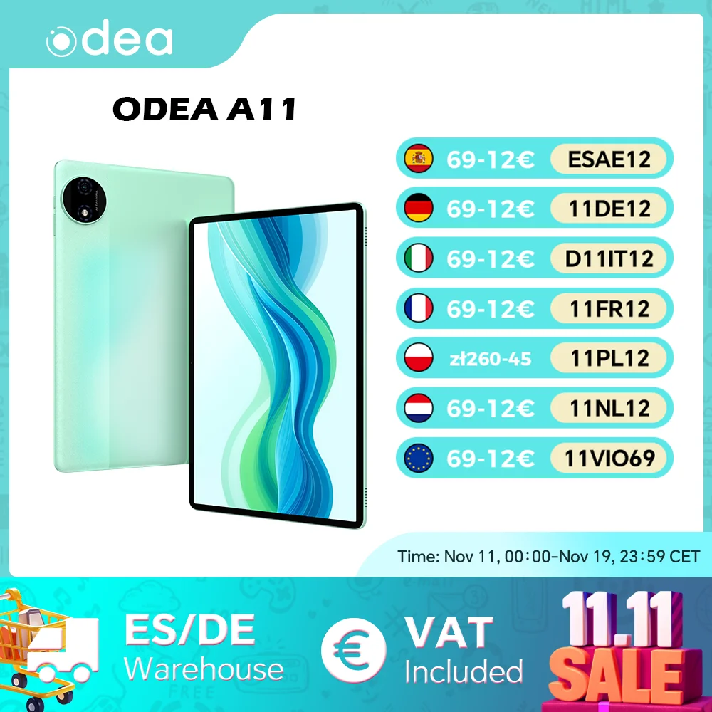 Odea-Tableta A11 Android 14 Unisoc T606, ocho núcleos, 12GB(4GB + 8GB de expansión), RAM 128GB ROM, 11 pulgadas, IPS, 7000mAh, tipo-c, cámara de 13MP, GPS - imagen 2