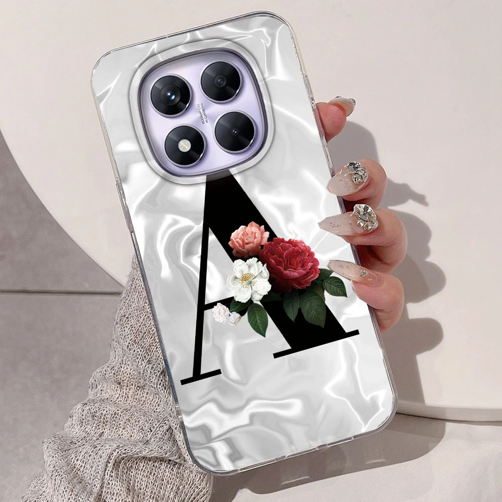 Para Xiaomi Redmi Note 14 15 Pro + Plus 15C 14C funda de teléfono de silicona a prueba de golpes letra negra Rosa flor cubierta pareja Shell trasero - imagen 3