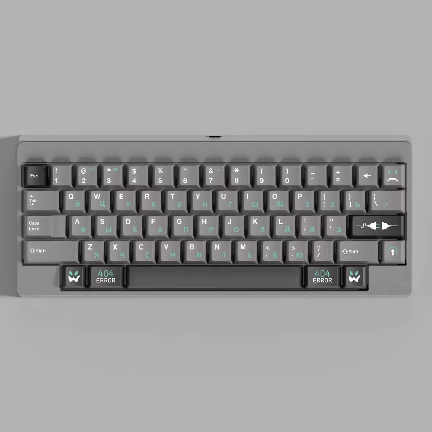 1 Juego de teclas con tema de Error 404, sublimación de tinte PBT, teclas rusas verdes, perfil de cereza, teclas grises a prueba de luz para 96 980 HHKB