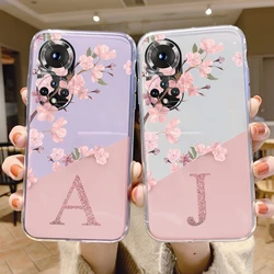 Bonita funda con letras para Honor 50 90 400 Lite Pro Coque Huawei P20 P30 Pro P40 Lite Nova 6 SE, funda suave con alfabeto de flores transparente