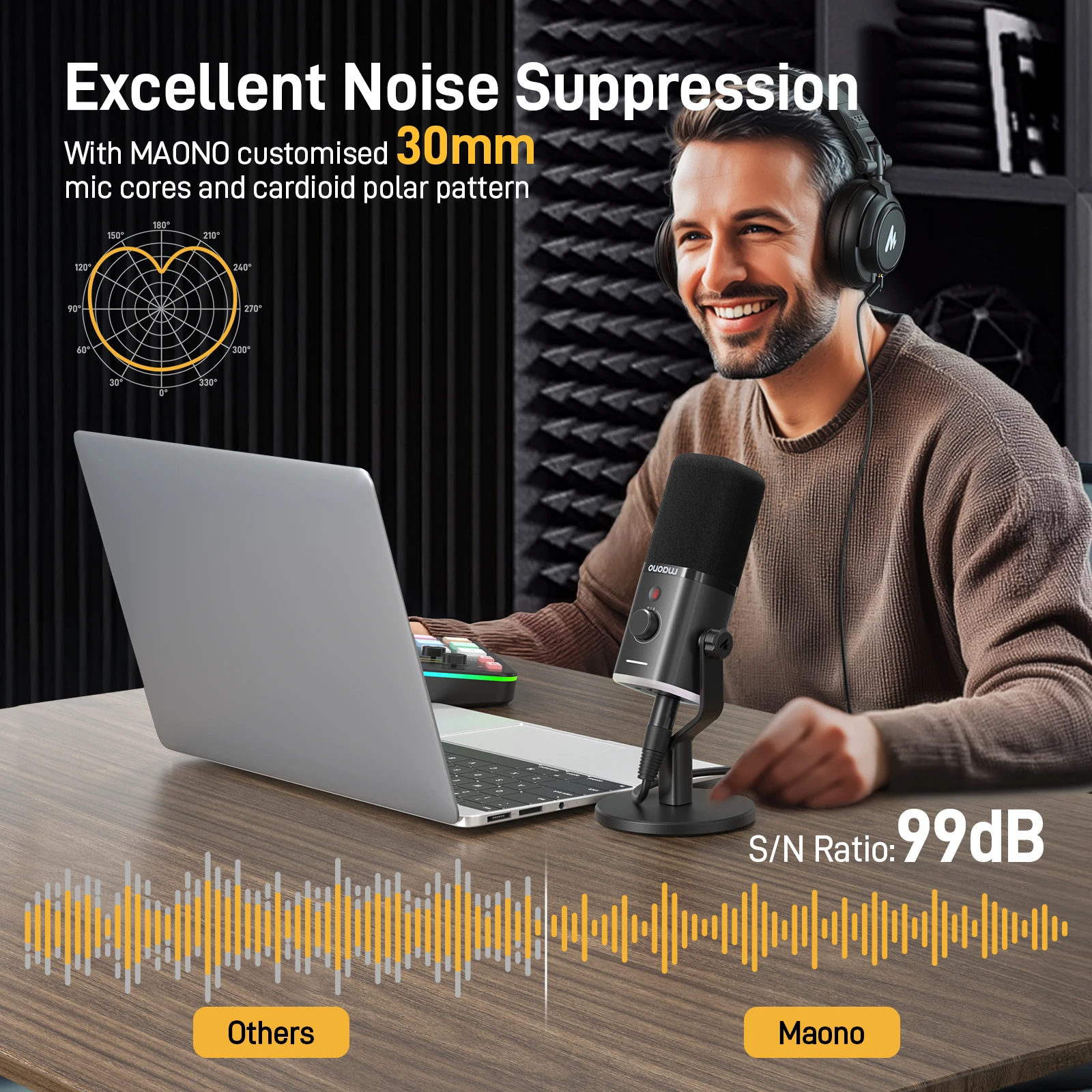 Micrófono dinámico MAONO PD100X. Software con reducción de ruido incluida. Micrófono para juegos RGB. Mejora la experiencia de juego. Ideal para grabar - imagen 3