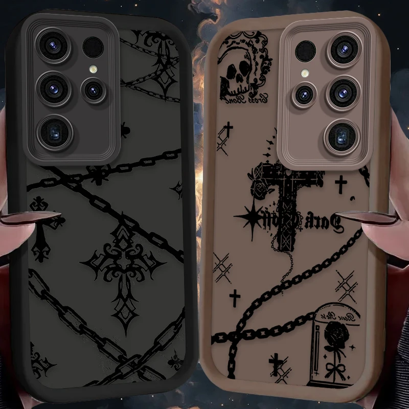 Funda con patrón de cadena cruzada oscura para Samsung Galaxy S24 S23 S25 Ultra S22 S21 Plus FE A56 A36 A26 A16 A06 A15 A25 A35 A55 5G