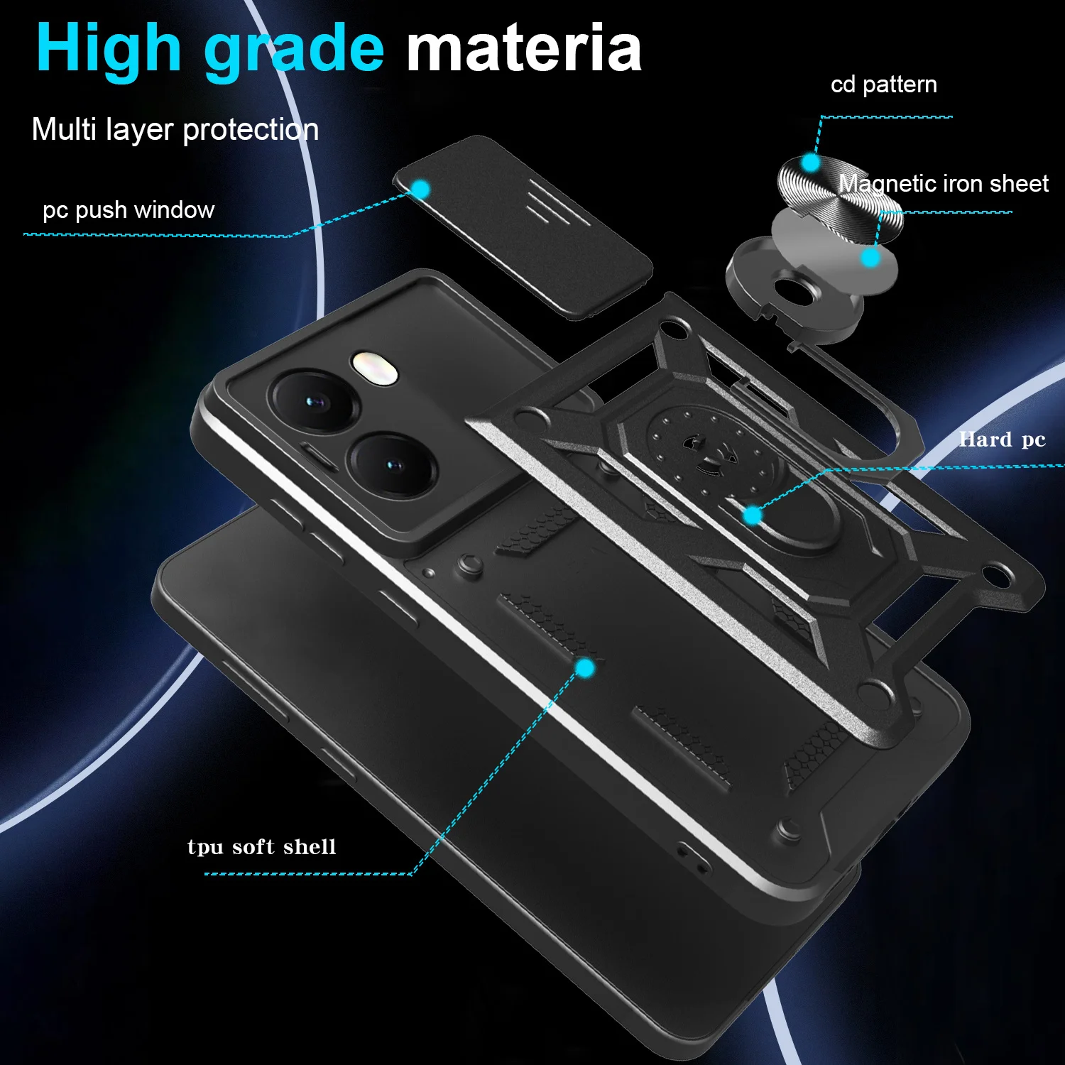 Funda protectora de armadura para cámara Xiaomi POCO X7 Pro 5G, anillo de armadura, soporte magnético, cubierta deslizante para lente de cámara - imagen 5