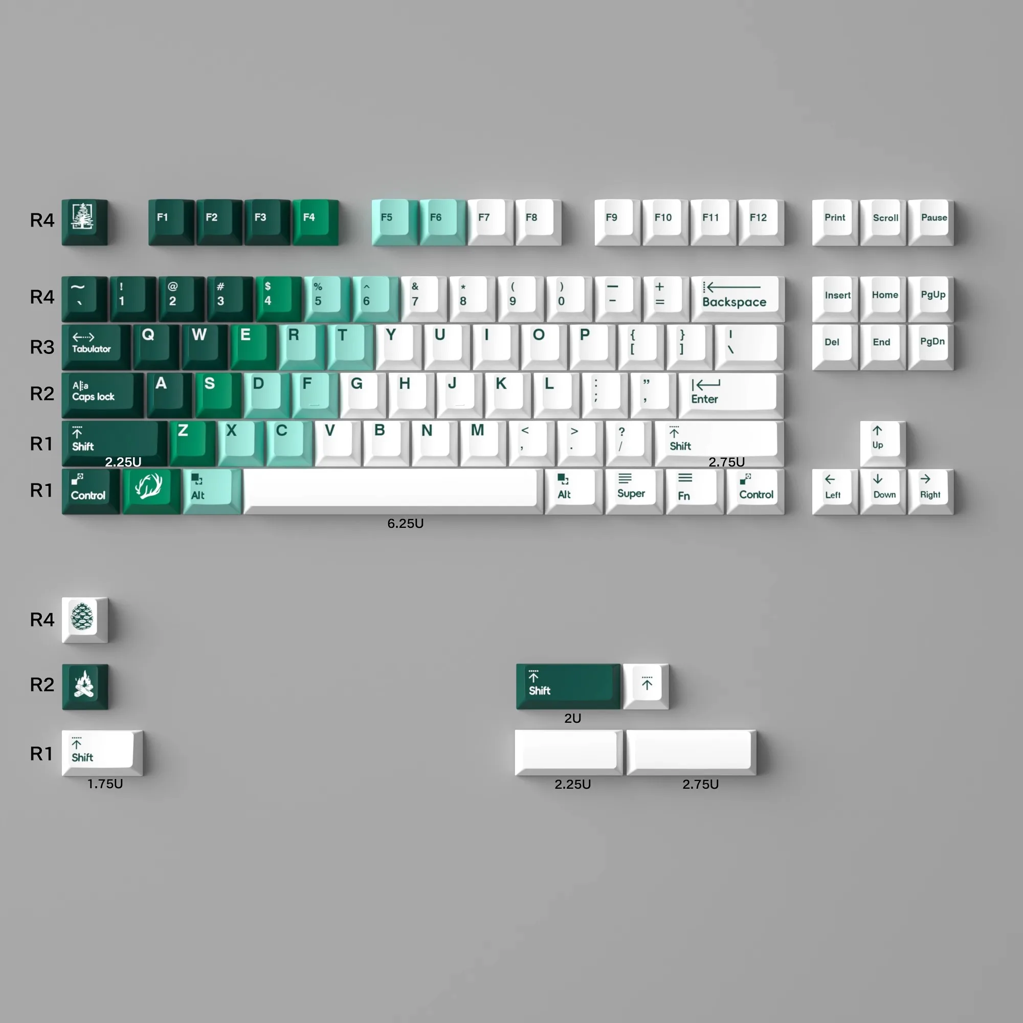 GMK Snowy Mountain Green Forest Keycaps PBT Dye Subbed Key Caps Cherry Profile Keycap With 2.25U 2.75U 3U 7U Spacebar ISO Enter - imagen 3