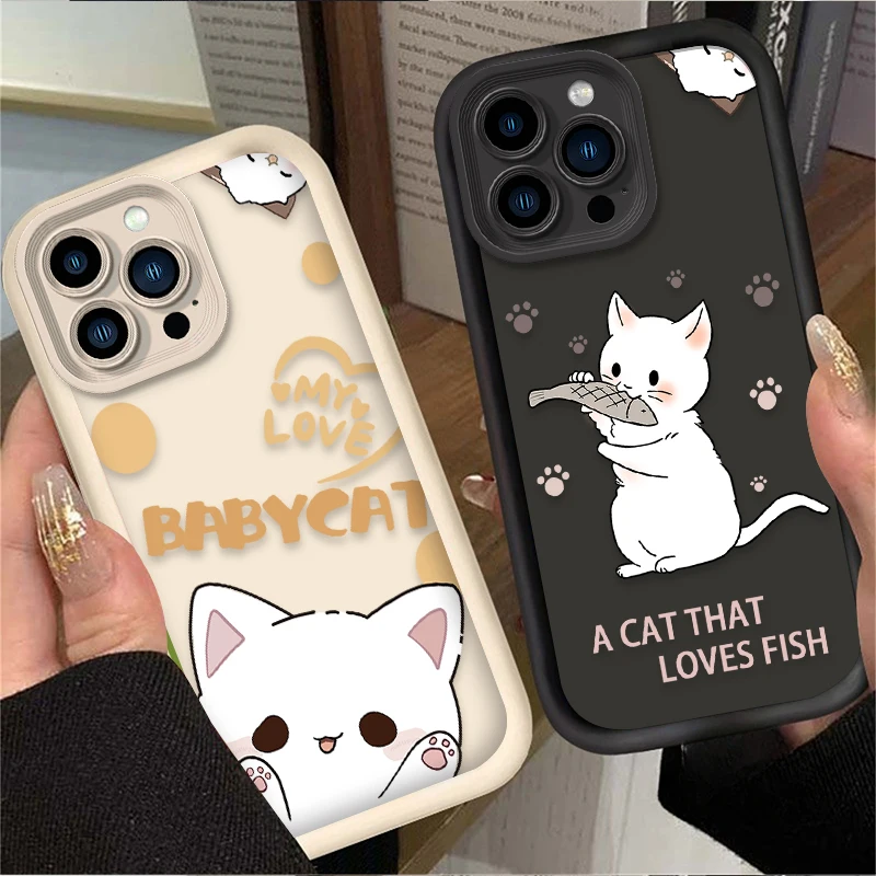 Preciosa funda de teléfono suave de gato bebé blanco para iPhone 16 16E 15 14 13 12 11 Pro Max X XS X S Max XR SE 2020 SE4 7 8 cubierta a prueba de golpes - imagen 2