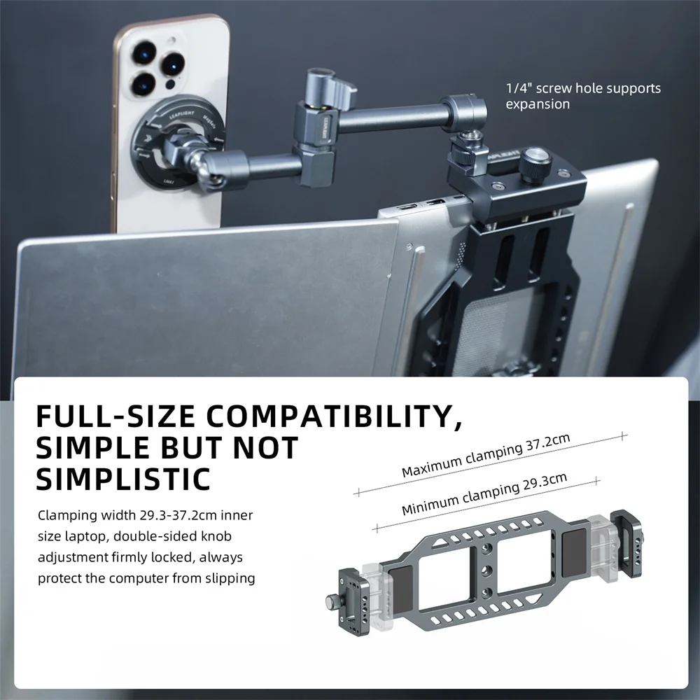 LEAPLIGHT Soporte ajustable para computadora portátil Pantalla vertical horizontal para portátiles Macbook Abrazadera para computadora portátil con soporte 1/4 para transmisión en vivo