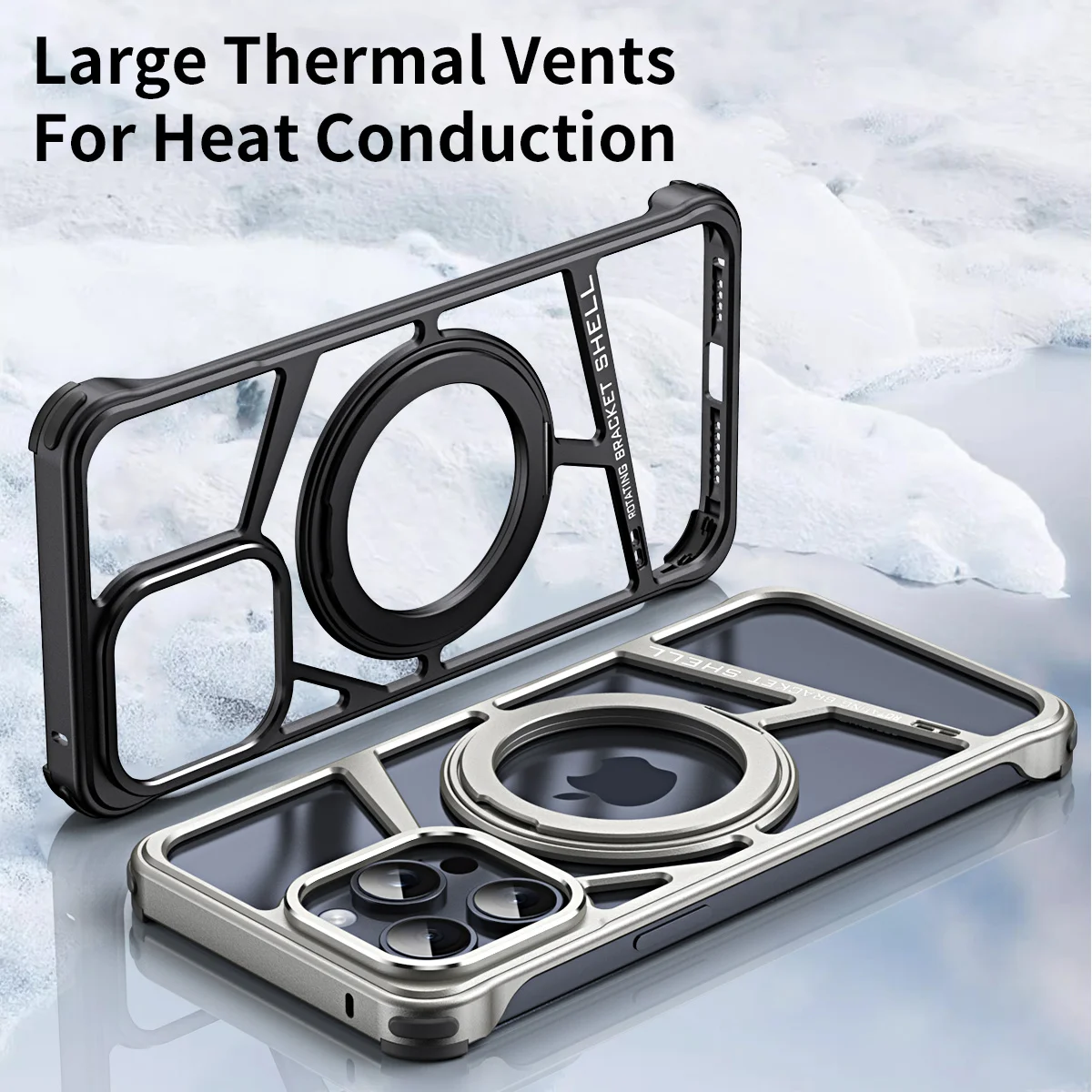 Funda de teléfono con soporte magnético sin marco de aleación de aluminio para iPhone 16 15 14 Pro Max Magsafe, cubierta a prueba de golpes con disipación de calor de Metal - imagen 2