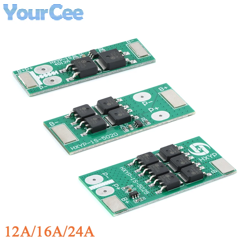 Módulo de placa de protección de batería de litio BMS 1S 12A 16A 24A 3,7 V 18650 4,2 V voltaje de carga/prevención de cortocircuito/descarga
