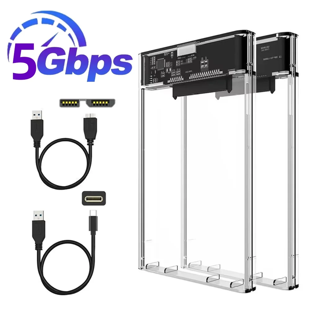 Caja de disco duro externo transparente, HDD SSD de 2,5 pulgadas, Micro-B a USB3.1, carcasa de unidad de 4TB, Compatible con portátil UASP SATA III
