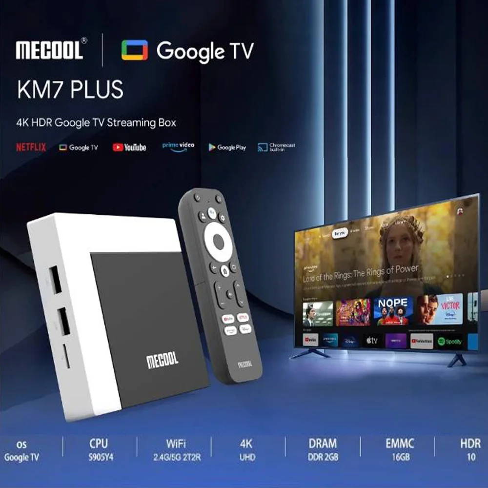 [Genuino] Mecool KM7 Plus TV Box Android11 Amlogic S905Y4 16GB Netflix Certificación Google ATV AV1 1080P 4K 60pfs El mejor reproductor multimedia