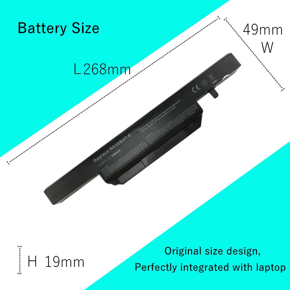 Batería de ordenador portátil de 6 celdas para Clevo W650BAT-6 6-87-W650-4E42 K590C-I3 K610C-I5 K570N-I3 K710C-I7 G150S K650D K750D K4 K5 P4 - imagen 3