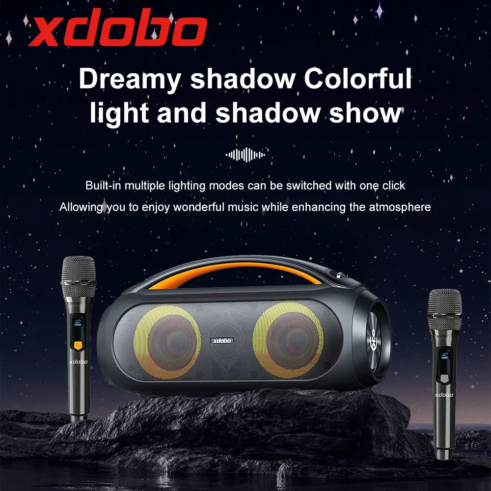 XDOBO-altavoz portátil VIBE PLUS con Bluetooth, Subwoofer inalámbrico de 80W, 10400mAh, TWS, USB/TF/AUX, luz RGB