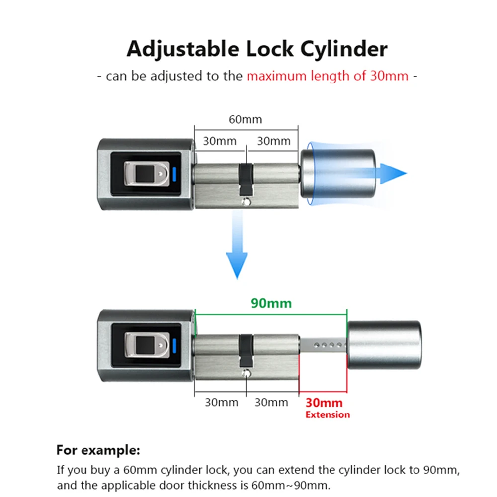 Cerradura electrónica inteligente Tuya BLE, Control remoto por Bluetooth, cilindro inteligente resistente al agua, aplicación de huellas dactilares, desbloqueo para el hogar - imagen 5