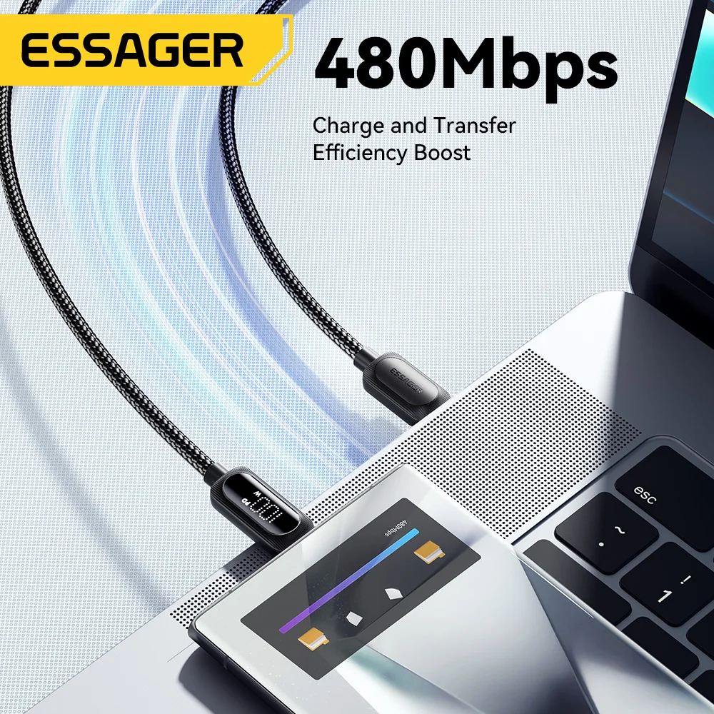 Essager USB tipo C a USB C Cable 100W 5A PD Cable de carga rápida para Macbook Xiaomi Samsung tipo-c Cable de pantalla Digital 3M - imagen 5