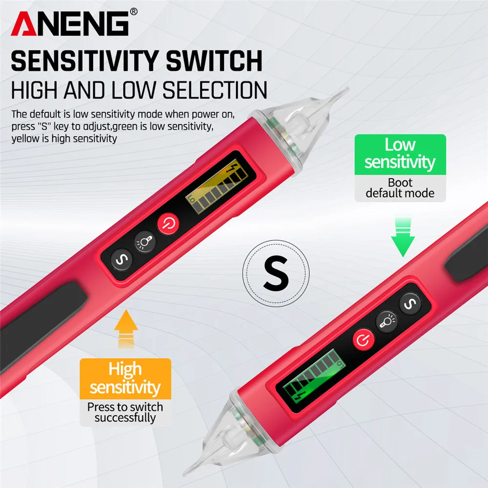 ANENG VC1010 Digital Voltage Induction Tester Pen Professional Smart Sin Contacto Tester Pen Meter 12-1000V Electriciano de corriente Sensor Punto de ruptura / Detectores de línea cero Herramientas - imagen 5