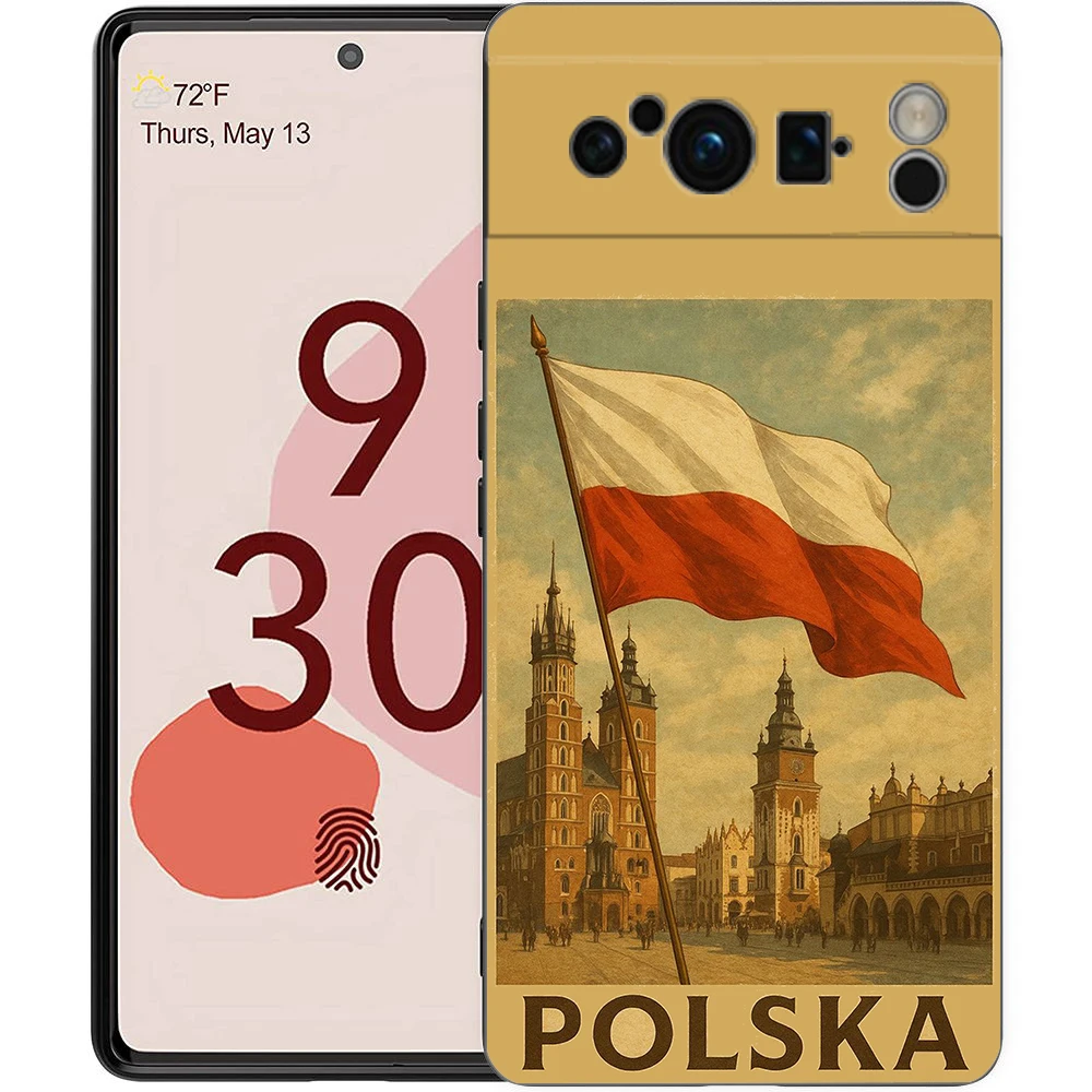 Funda de teléfono con bandera polaca para Google Pixel 10 9 8 7 6 Pro XL 9A 8A 6A 7A 5G, funda negra de TPU suave a prueba de golpes - imagen 4