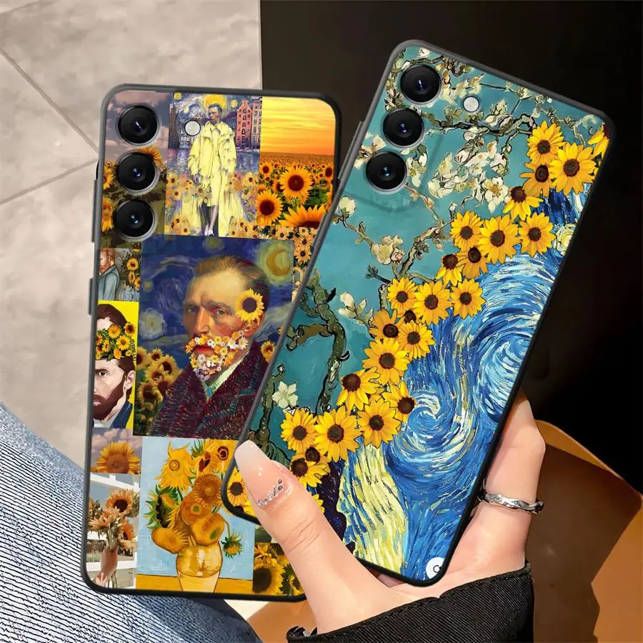 Funda de girasoles Van Gogh para Samsung Galaxy A26 A72 A36 A41 A35 A22 A52 A32 A51 A73 A23 A53 A25 A71 A24 A55 teléfono suave negro