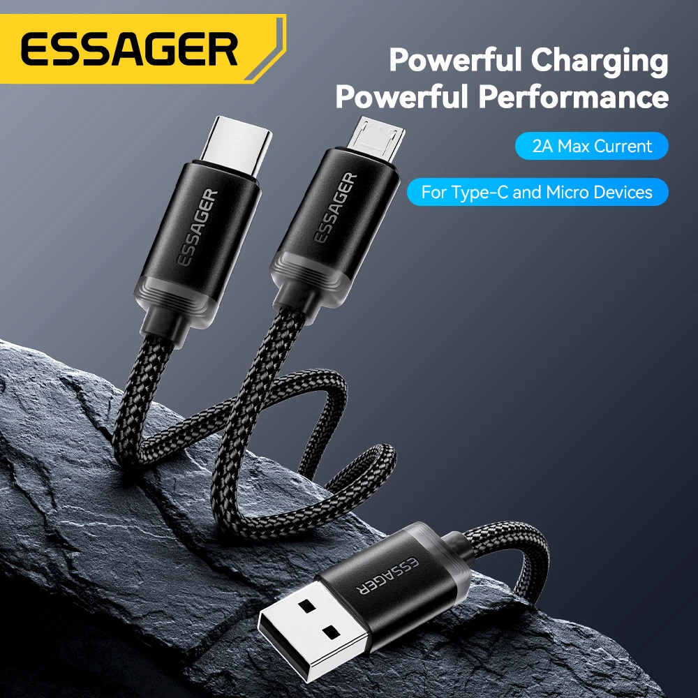 Essager 2 en 1 USB tipo C Micro Cable para Xiaomi Redmi Samsung Huawei 2A Cable de datos de carga rápida Cable cargador USB para teléfono móvil - imagen 2