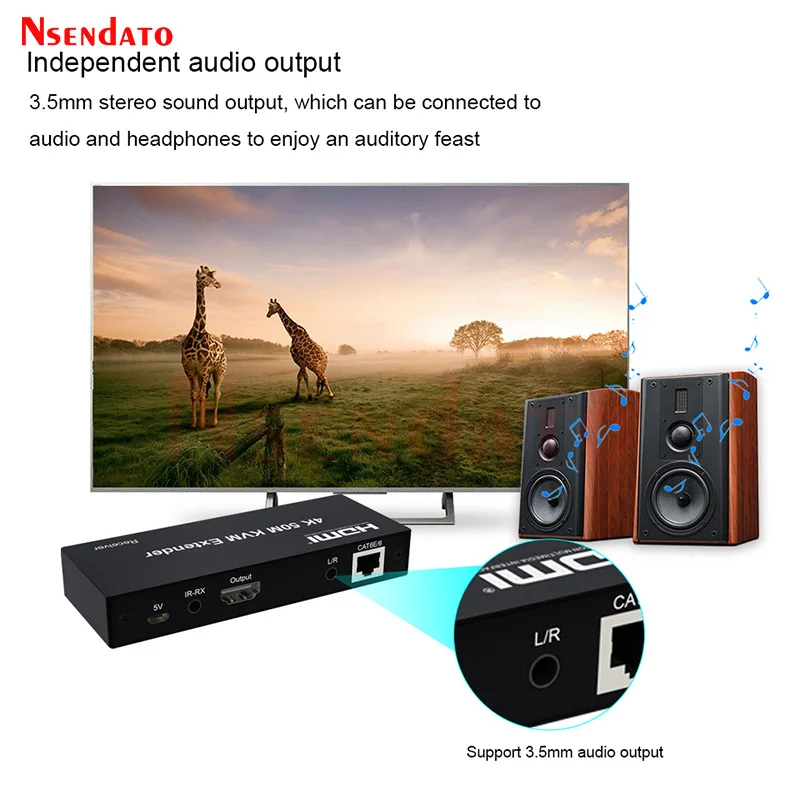 Extensor KVM 4K HDMI, 50M, Ethernet Cat5e/6, RJ45, con bucle para ratón y teclado, Control remoto, TV y PC - imagen 4