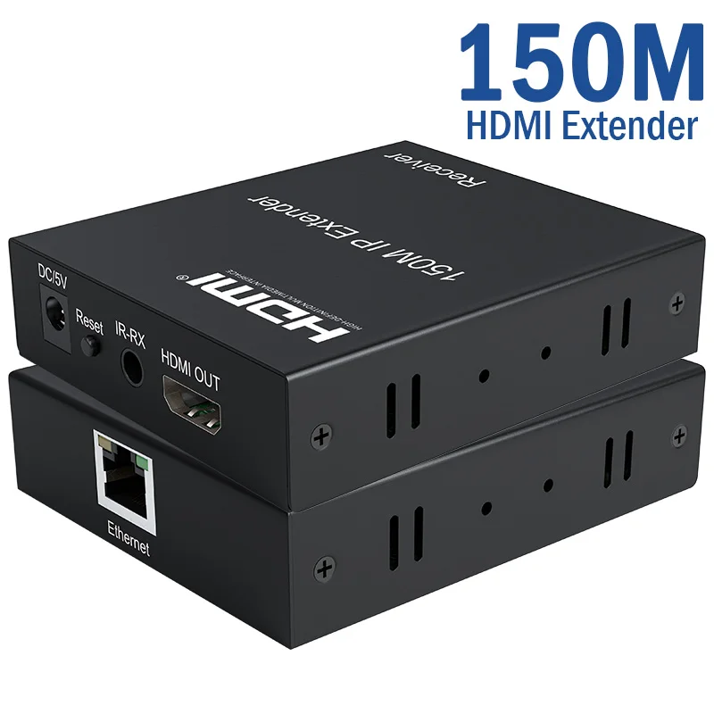 Extensor HDMI IP de 150M sobre Rj45 Cat5e/6 Cable 1080P, transmisor y receptor de vídeo, uno a muchos a través del interruptor Ethernet