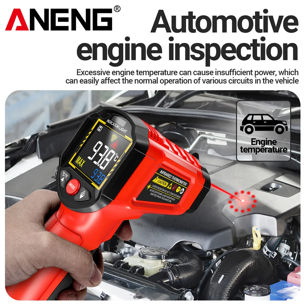 Termómetro infrarrojo ANENG TH202/TH203 -50~600 ℃ Probador de pirómetro de pantalla de color inverso VA de pistola de temperatura inteligente de grado industrial - imagen 3
