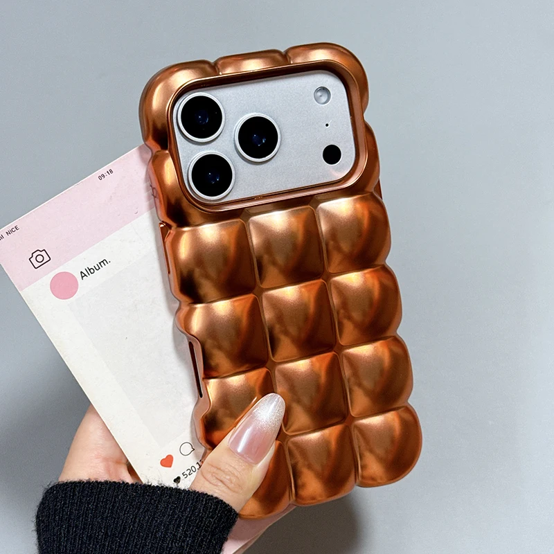 Ins Creative Cosmic Orange 3D Puff Grid TPU funda de teléfono para iPhone 17 Pro Max 16 15 14 13 12 11 cubierta protectora trasera a prueba de golpes - imagen 4