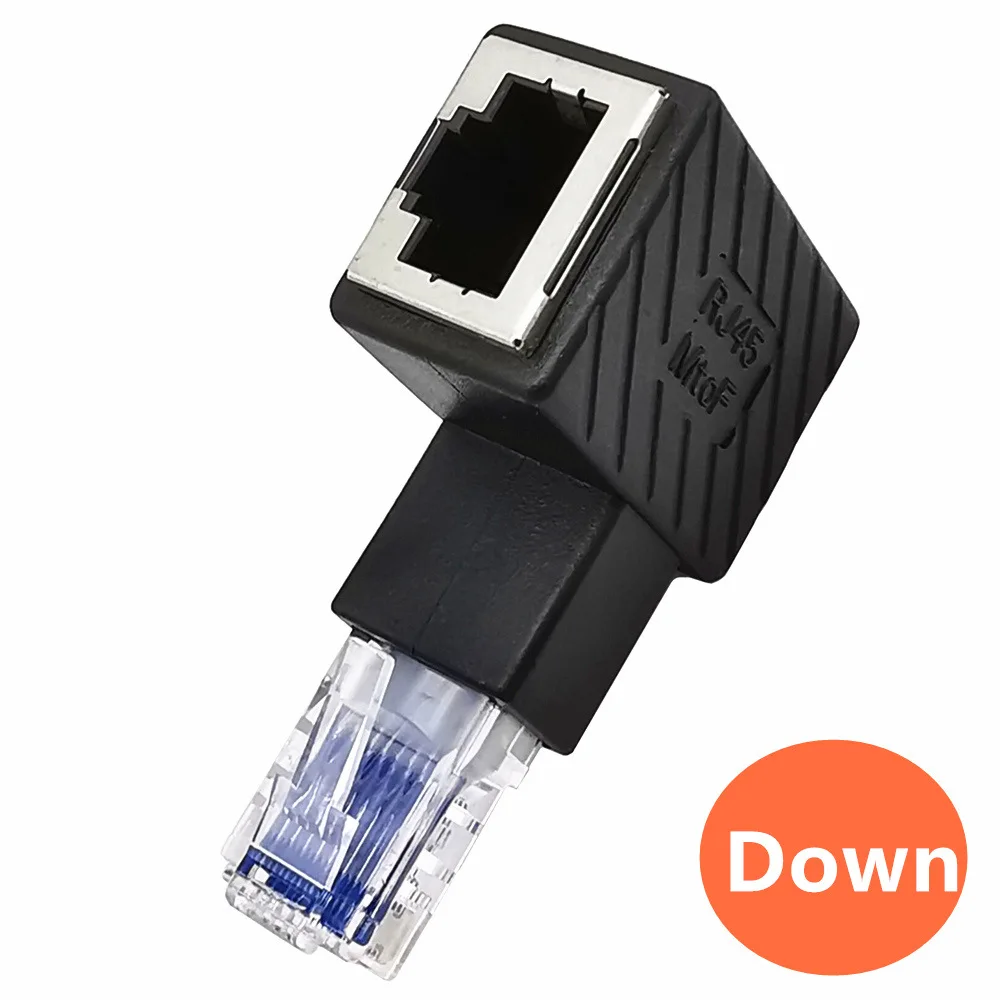 Adaptador convertidor macho a hembra RJ45 de 90 grados arriba abajo izquierda derecha Cat5 Cat5e LAN extensor de conector de Cable de red Ethernet - imagen 2