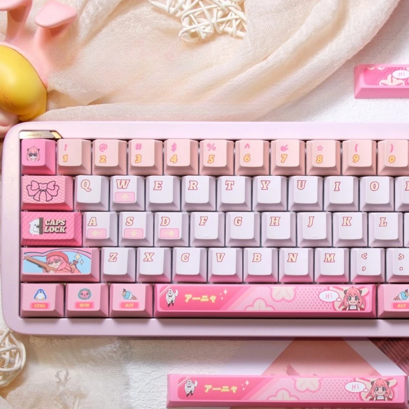 Teclas temáticas de Anime Anya Forger, bonitas teclas de 146 teclas, teclas de teclado con perfil de cereza, teclas personalizadas PBT DIY para regalos de teclado mecánico