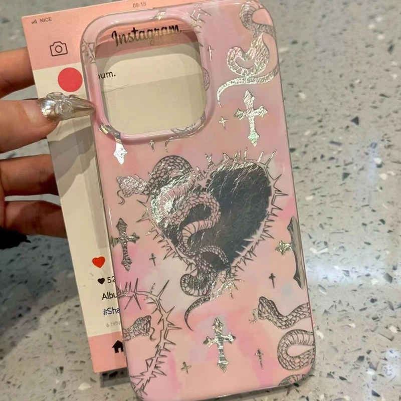 Funda de teléfono con purpurina y diseño de vórtice de serpiente y corazón de lujo para iPhone 17 16 15 Pro Max 14 13 12 11 XS XR X 7 Plus, funda de silicona - imagen 4