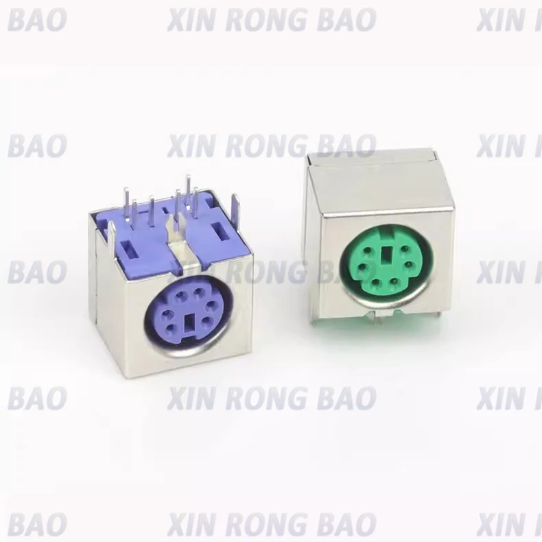 Conector hembra de 1/2 piezas PS2 en PCB, adaptador de 6 pines PS/2, color verde/morado - imagen 3