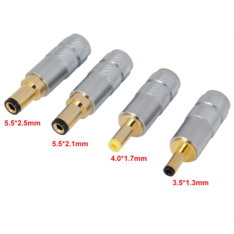 Carcasa de cobre piezas chapado en oro, enchufe macho para línea de soldadura de 5,5x2,5/5,5x2,1/4,0x1,7/3,5x1,35mm, 1 unidad