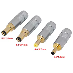 Carcasa de cobre piezas chapado en oro, enchufe macho para línea de soldadura de 5,5x2,5/5,5x2,1/4,0x1,7/3,5x1,35mm, 1 unidad