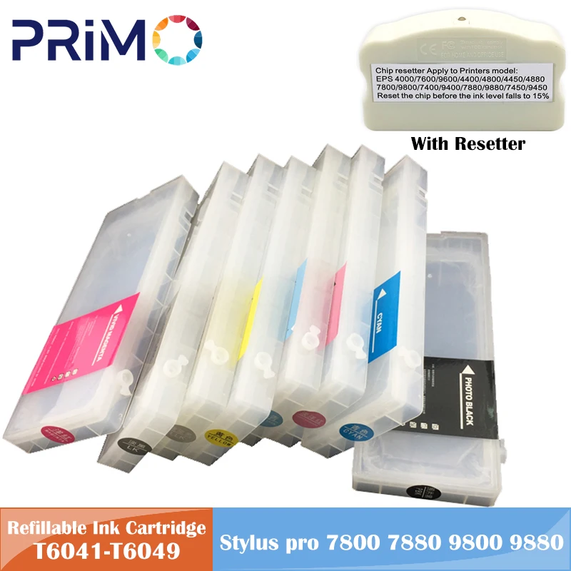 T6041-T6049 350ML 8 colores cartucho de tinta recargable con Chip para impresora de inyección de tinta de gran formato Epson Stylus pro 7800 7880 9800 9880