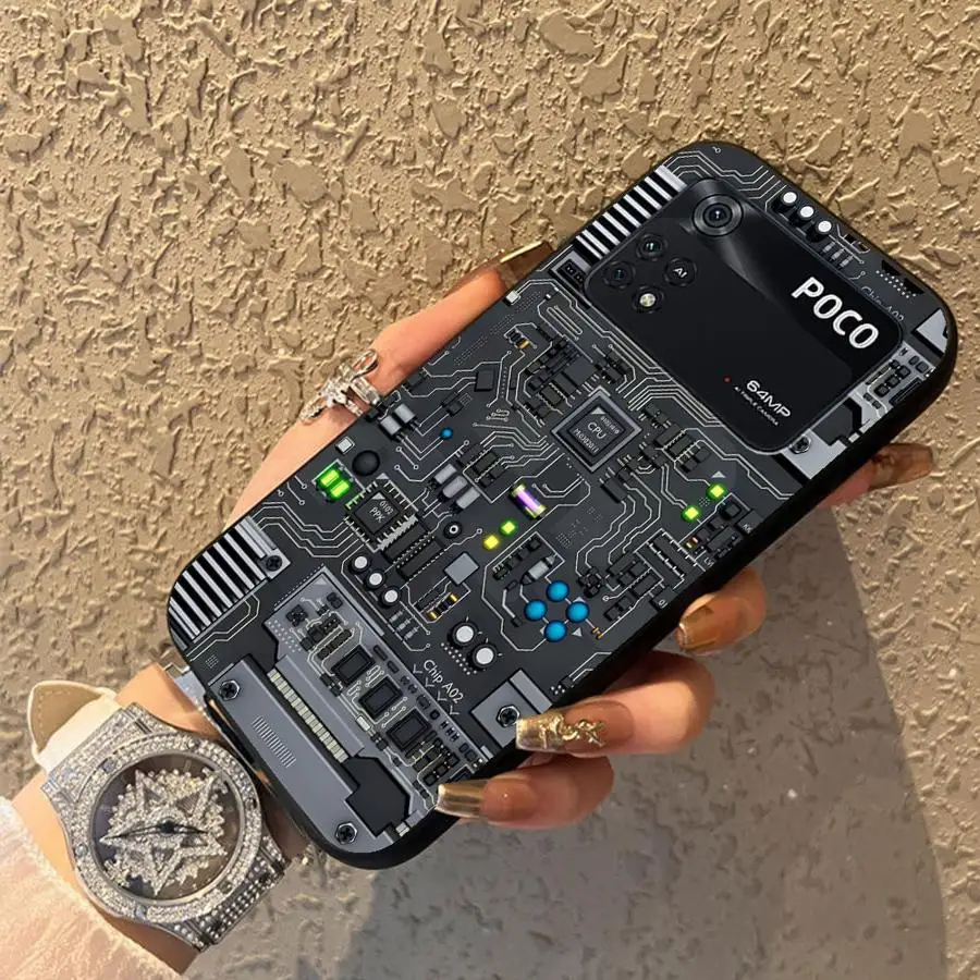 Case for Xiaomi Poco M5 C71 C50 X3 X4 X5 X7 Pro C75 M3 M4 M7 Pro C40 C61 F1 F3 Black Soft Phone Cover Circuit Personality - imagen 5