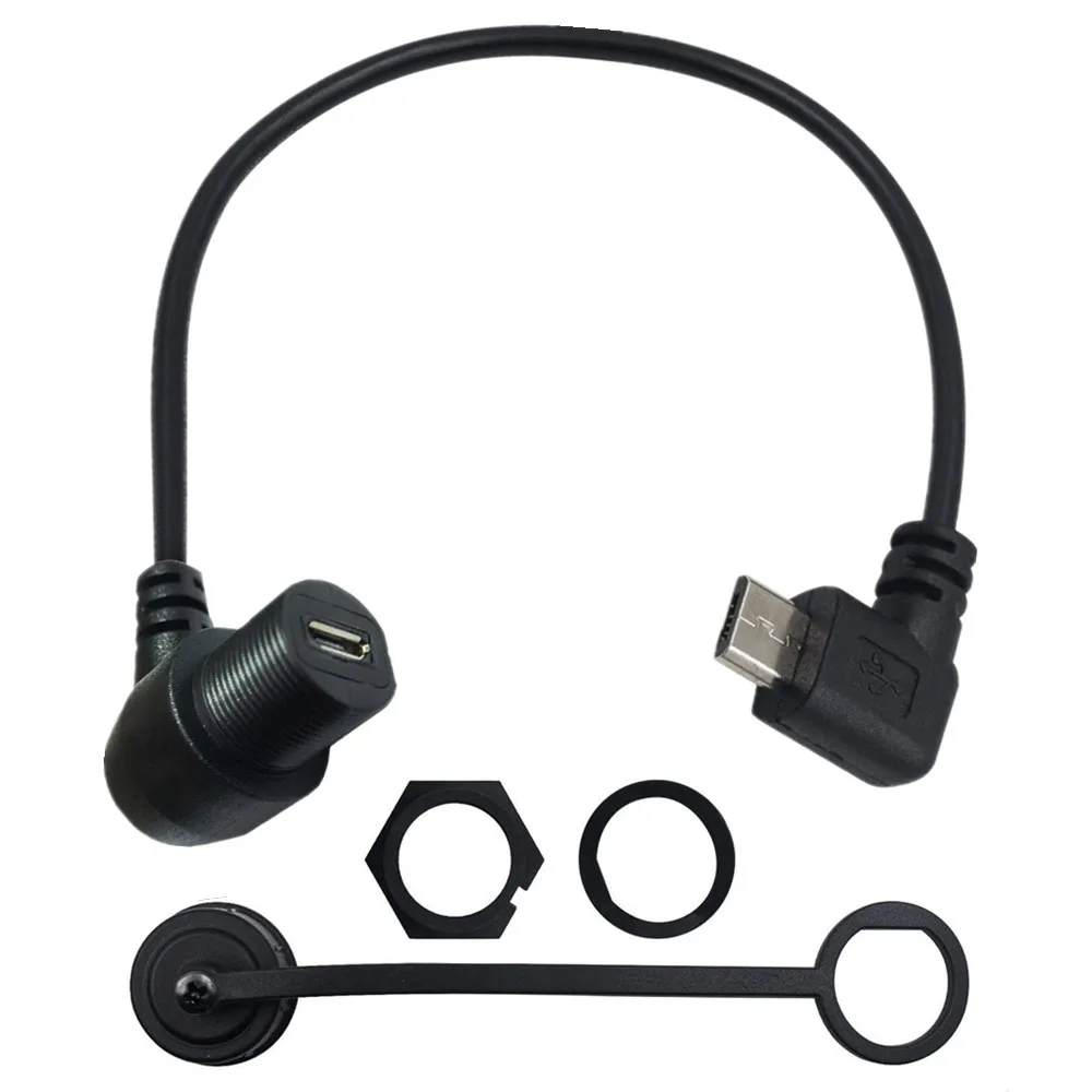 90 grados IP67 Micro USB impermeable Micro USB 5 pines IP67 macho a hembra montaje en Panel cable de extensión de conector impermeable 30cm - imagen 3