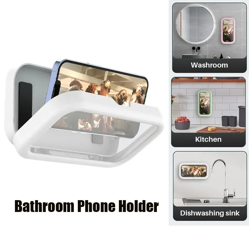 Soporte para teléfono de ducha impermeable, soporte telescópico de montaje en pared para teléfono, ángulo de rotación ajustable para baño, soporte de cocina