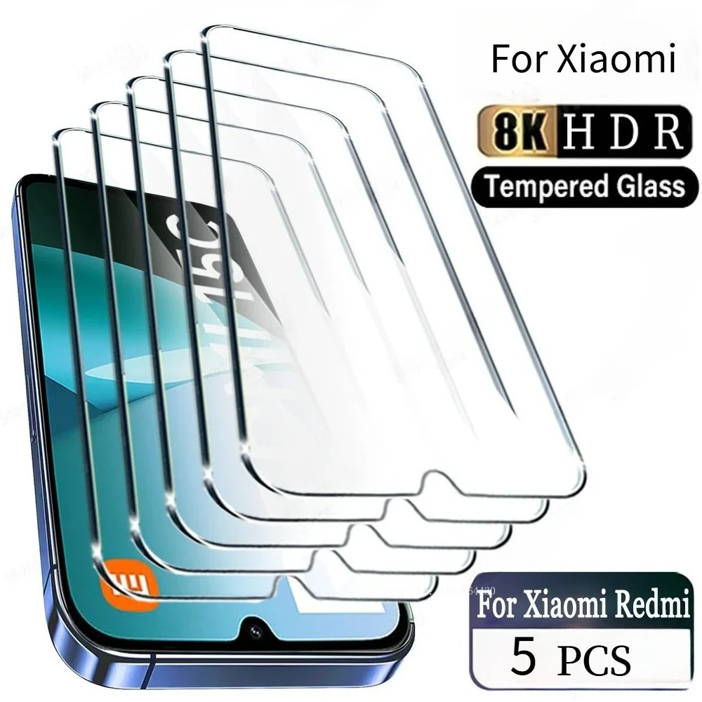 5 uds vidrio templado para Xiaomi Redmi 13C 12C Protector de pantalla de vidrio para Xiaomi Redmi 15C 14C HD transparente antiarañazos