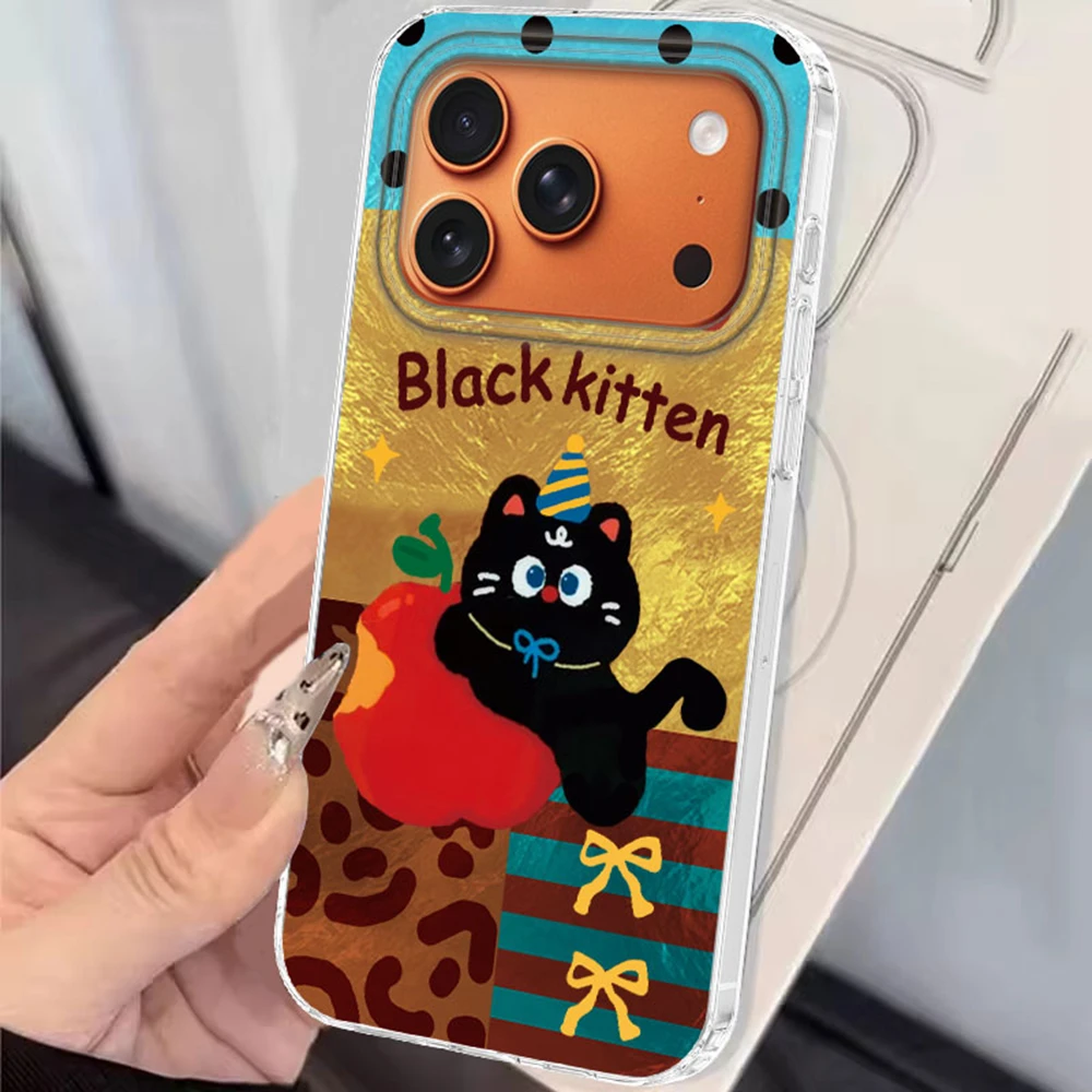 Funda de teléfono con patrón de empalme de línea de gato de dibujos animados para iPhone 17 16 15 14 13 12 Pro Max 7 8 Plus 11 16e X XS XR SE 5G cubierta a prueba de golpes - imagen 5