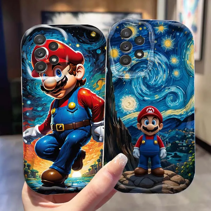 M-Marios pintura al óleo Color funda de teléfono para Samsung A73 A72 A71 A56 A55 A54 A53 A52 A51 A32 A36 A26 A25 A13 A14 5G onda de aceite