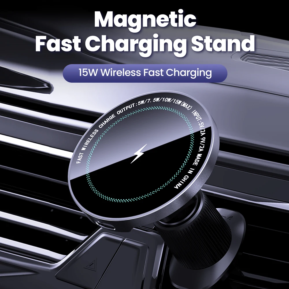 Soporte de carga rápida inalámbrica de 15W, salida de aire, soporte de navegación, soporte magnético para teléfono de coche inalámbrico para teléfonos inteligentes