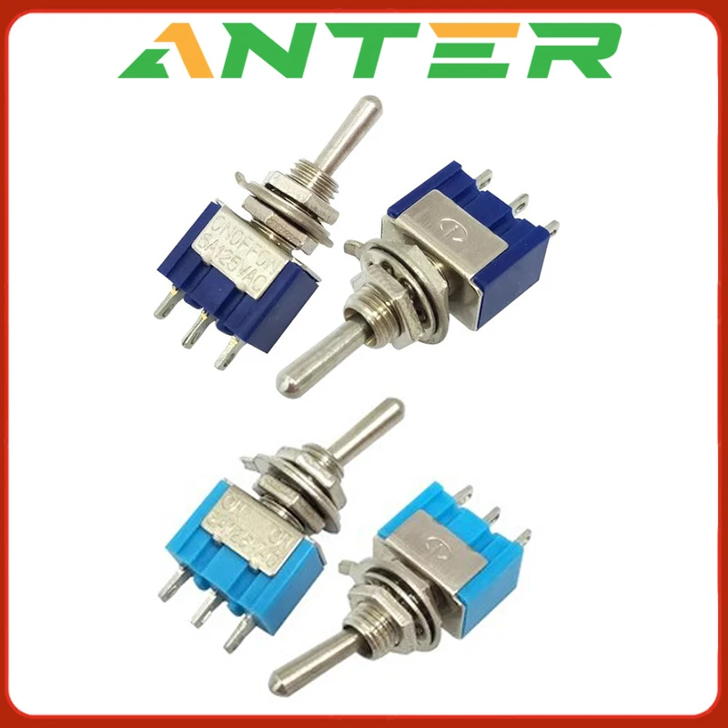 5 unids/lote interruptor de palanca en miniatura MTS-102 SPDT 6A 125VAC/3A 250VAC Mini interruptor de palanca 3 pines ON/ON de alta calidad