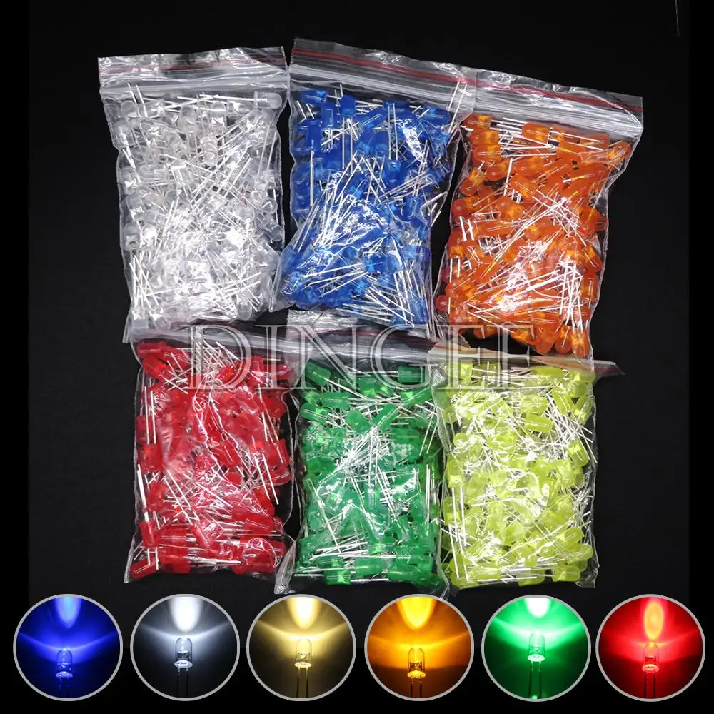 100 Uds 3mm 5mm diodo LED F3 F5 Kit surtido blanco verde rojo azul amarillo naranja rosa blanco DIY conector de diodo LED emisor de luz - imagen 5